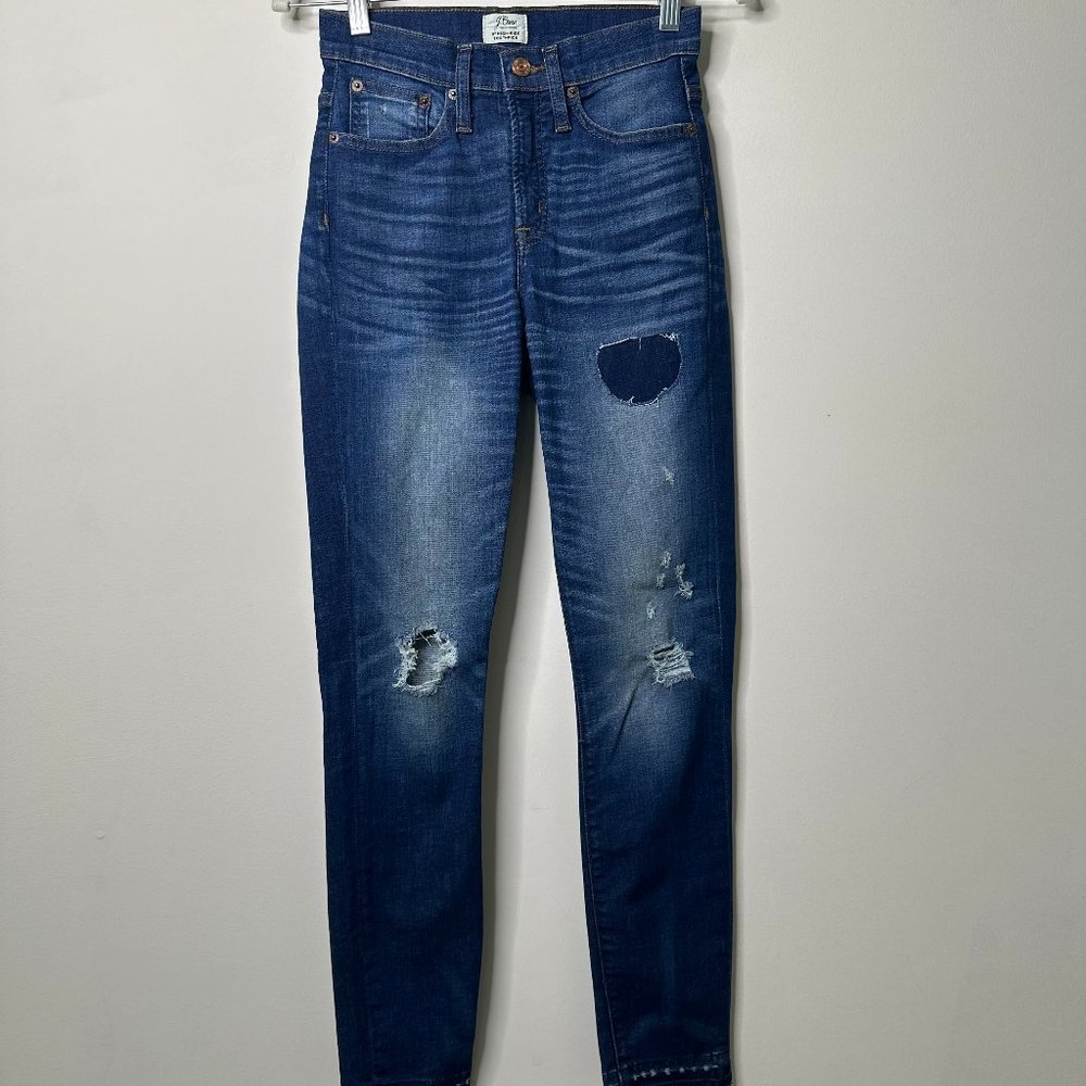 J. Crew Blue Distressed 9" High-Rise Toothpick Jeans Women's 25